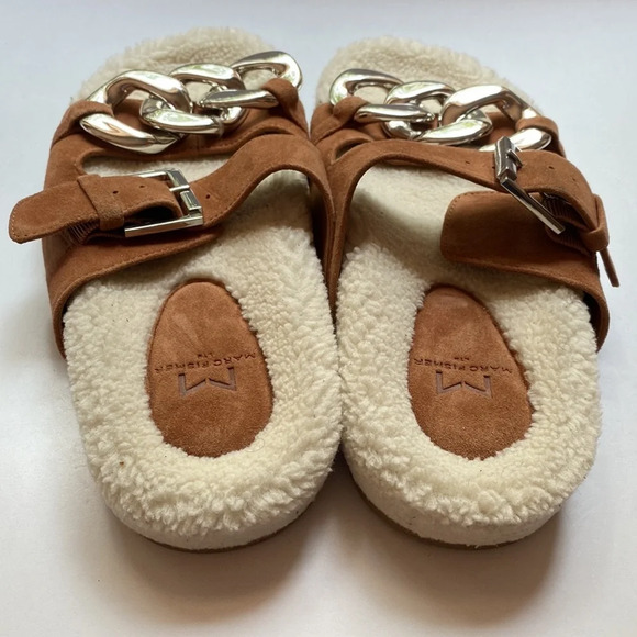 Marc Fisher Shoes Marc Fisher Fresno Natural Tan Shearling Sherpa Slide Sandals - Picture 5 of 8